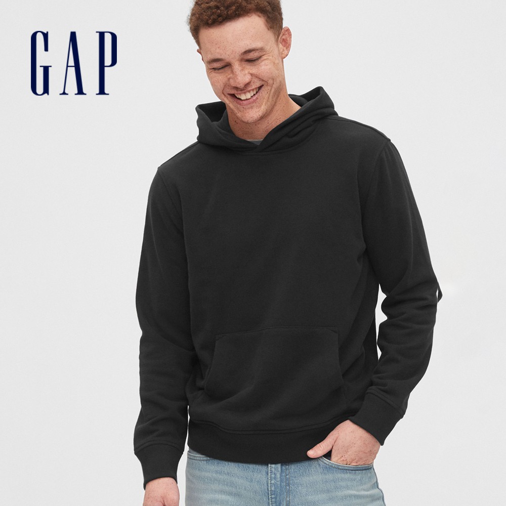 Gap 男裝 素色帽T-純正黑色(567866)
