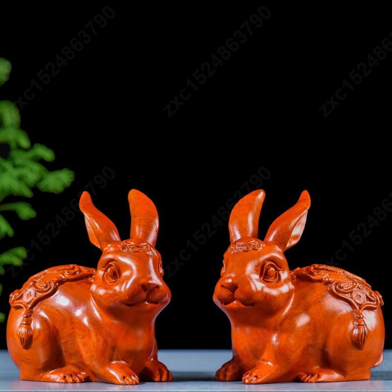 木雕精品花梨木雕兔子擺件家居招財生肖兔實木制動物裝飾品客廳紅木工藝品