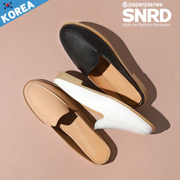 【Paperplanes】韓國空運/偏小版型。低跟皮革素雅穆勒鞋00568共3色/現貨+預購