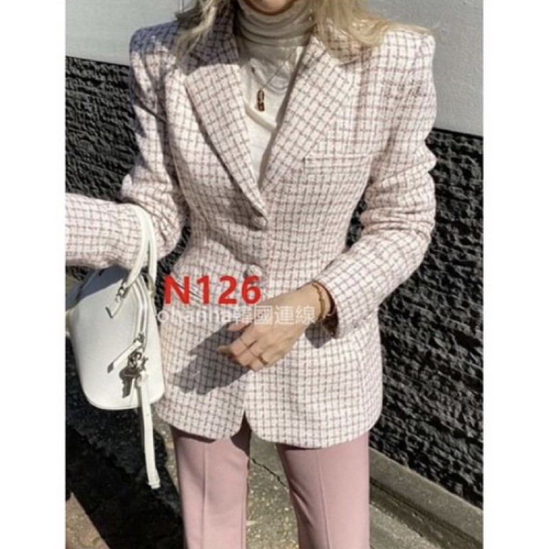 ohanna韓國連線粉格西裝格紋外套全新2280轉賣