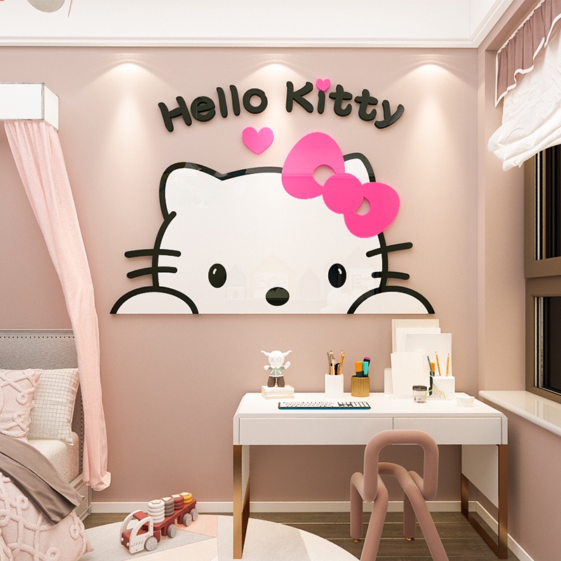 壓克力牆貼 可愛貓咪牆貼 3d立體Kitty壁貼兒童房壁貼 臥室佈置裝飾貼畫 卡通壁貼
