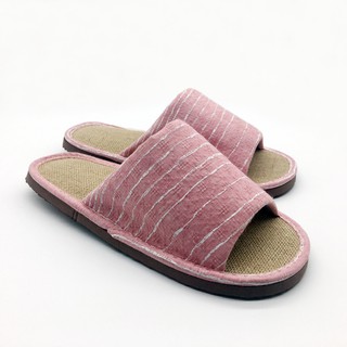 【iSlippers】輕活系列-家居室內拖鞋-棉麻蓆拖-條紋-粉