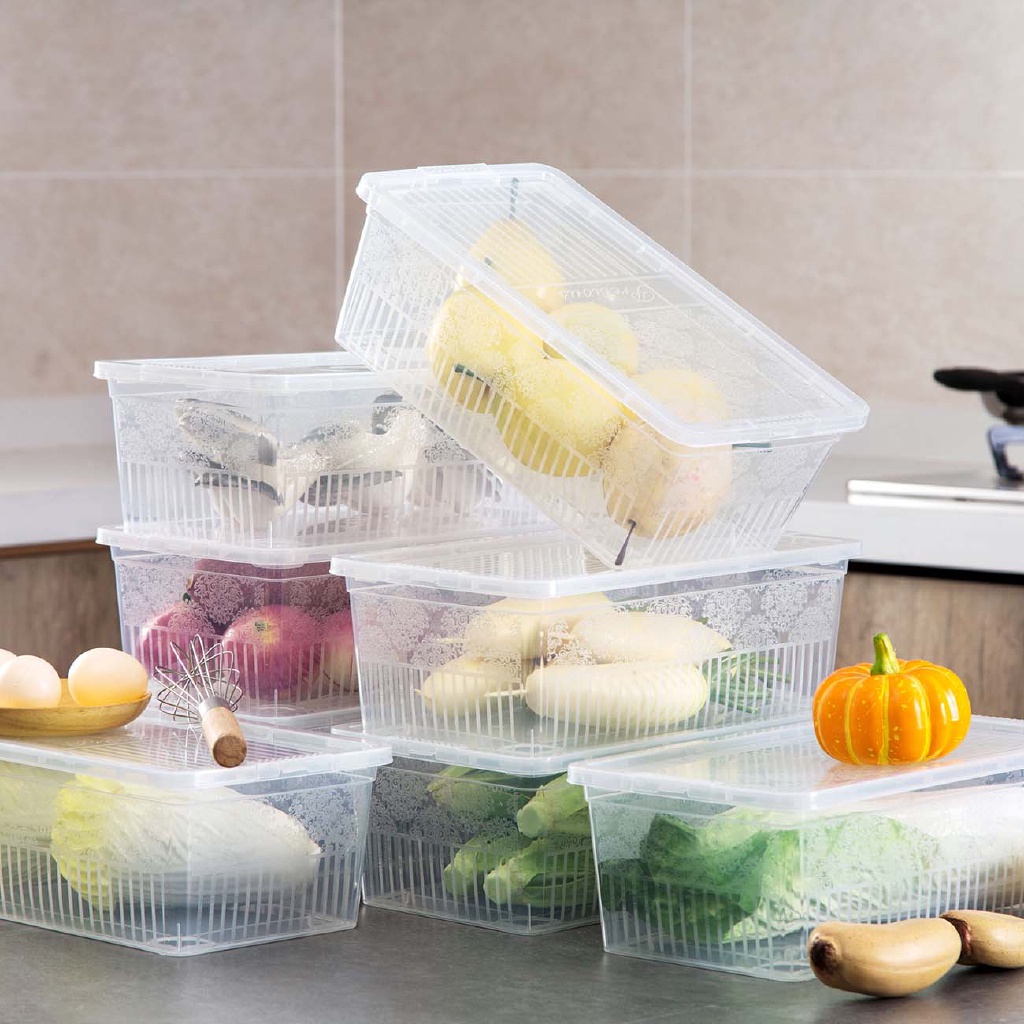 居家家 透明塑料冰箱收納盒 蔬果保鮮盒 廚房食品儲存盒 有蓋大號水果食物保鮮盒