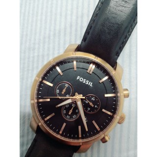FOSSIL 羅馬優雅風計時 皮帶手錶-44MM 時尚 皮革錶帶 金面 三眼 二手