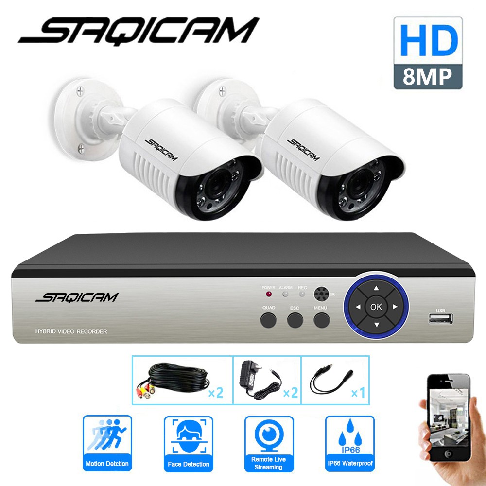 Saqicam 4K監視器套餐 AHD H.265+ 4路監控主機DVR 800萬畫素 8MP紅外線攝影機*2 手機操控