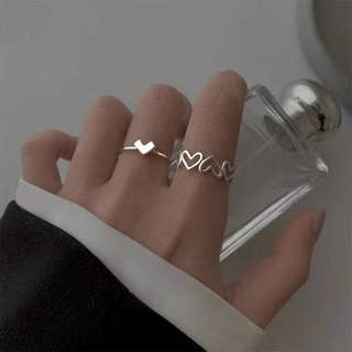 【YY】鏤空愛心戒指兩件套 開口大小可調整小眾設計感ins網紅款潮男女情侶食指個性時尚指環