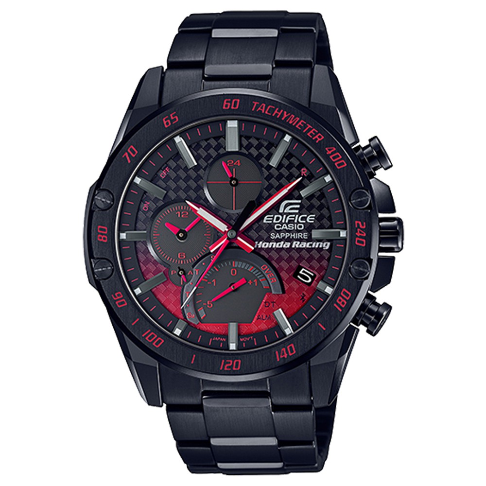 【CASIO】EDIFICE X HONDA 聯名 輕薄藍寶石鏡面藍牙太陽能賽車錶-黑X紅(EQB-1000HR-1A)