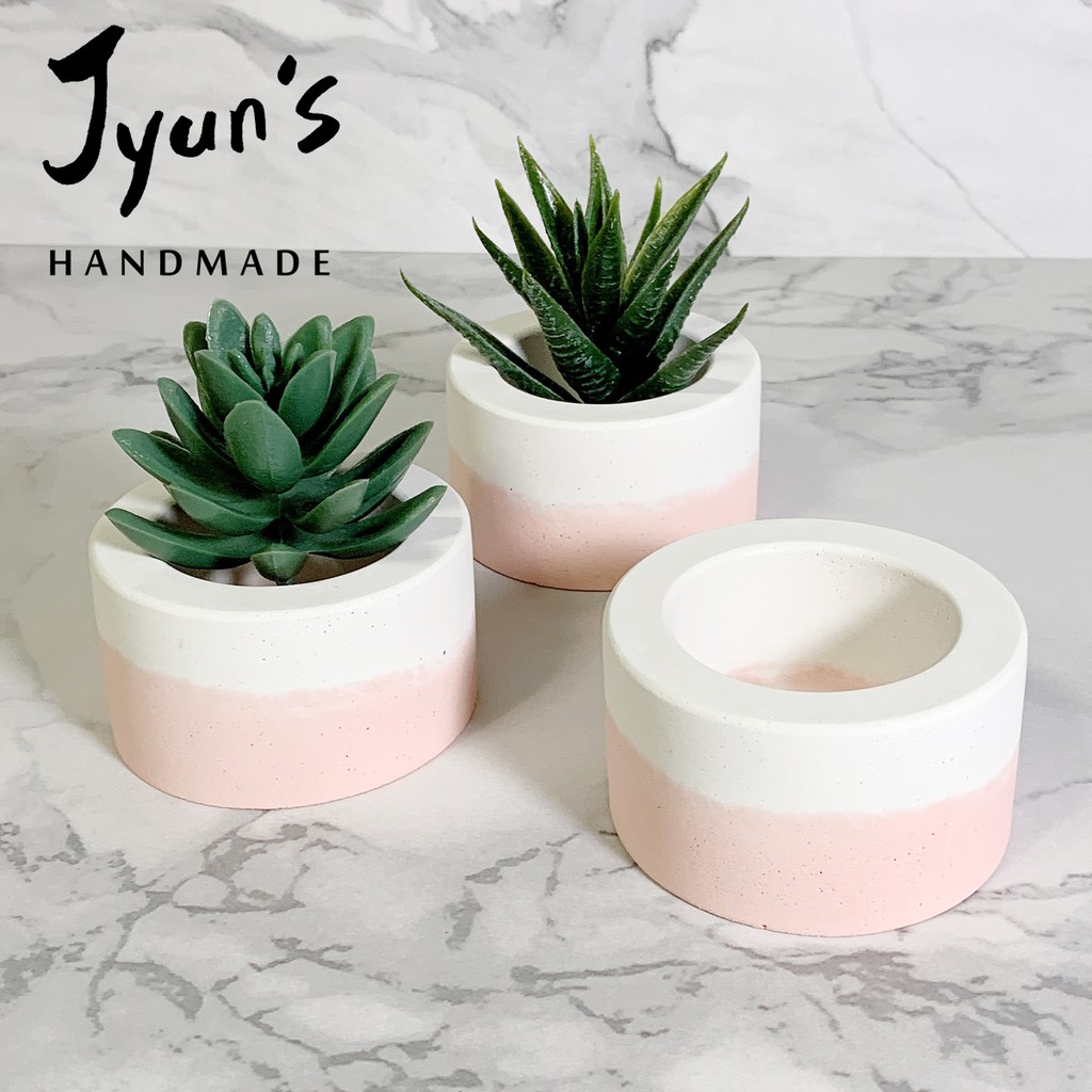 Jyun S Handmade 小圓盆 粉橘水泥盆多肉盆手作盆栽盆器花器植物花盆現貨 蝦皮購物