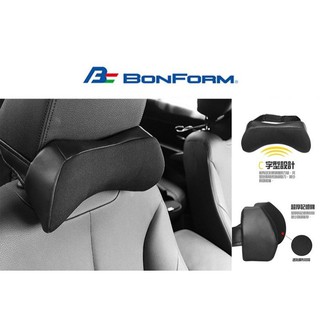權世界 汽車用品 日本 BONFORM 車用高彈棉 皮革+透氣網布 頸靠墊 頭枕 黑色 B5334-15