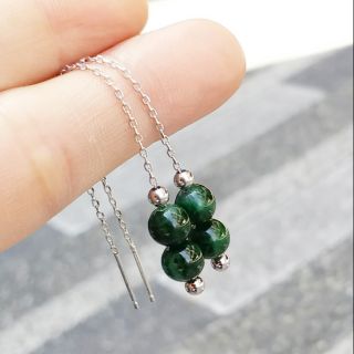 嗨，寶貝銀飾珠寶* 翡翠飾品☆925純銀鍍玫瑰金 天然緬甸玉 保A貨 放光 顯色 滿綠 辣綠純銀垂墜耳環
