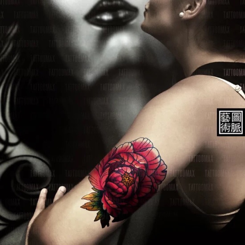🎶圖脈藝術🎶 手繪印象牡丹花 彩色花臂紋身貼