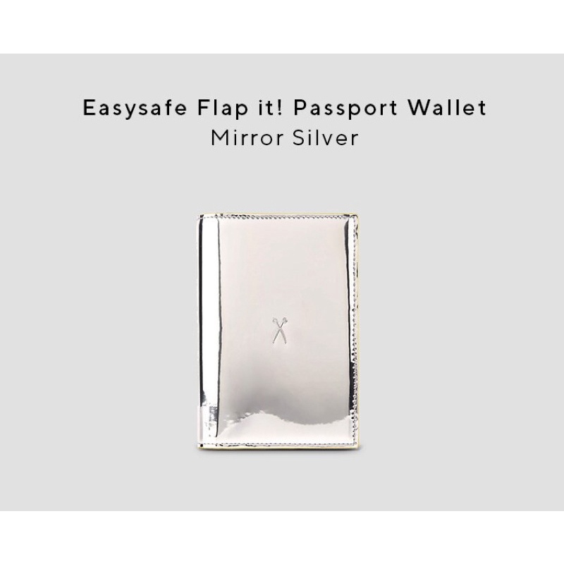 韓國 Joseph &amp; Stacey 銀色鏡面 真皮 護照夾 皮夾