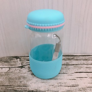 可愛藍色馬卡龍玻璃水瓶（350ml)