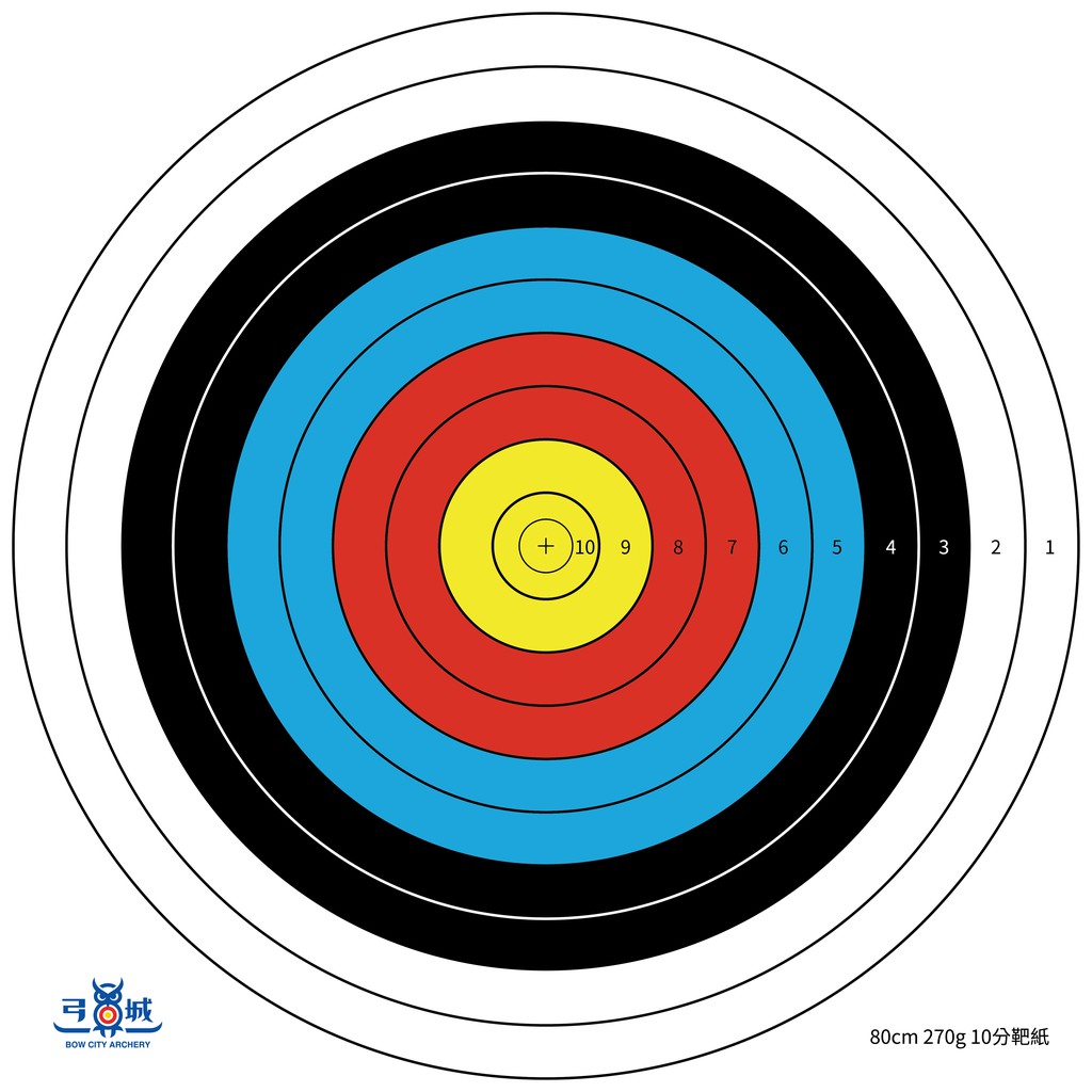 【弓城弓箭館】80*80cm 十環靶紙 270磅 環形靶 80公分 10分靶紙 射箭靶紙 弓箭靶紙 比賽靶紙 比賽箭靶