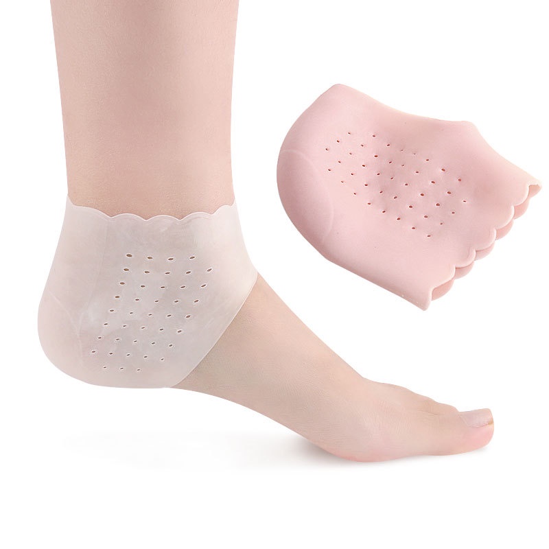2pcs 矽膠腳部護理襪保濕凝膠腳跟薄襪子帶孔破裂腳部皮膚護理保護器蕾絲腳跟套