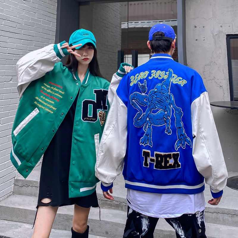 【HEF】韓國🇰🇷搖滾T-REX暴龍外套 夾克 棒球外套 毛尼 情侶 嘻哈