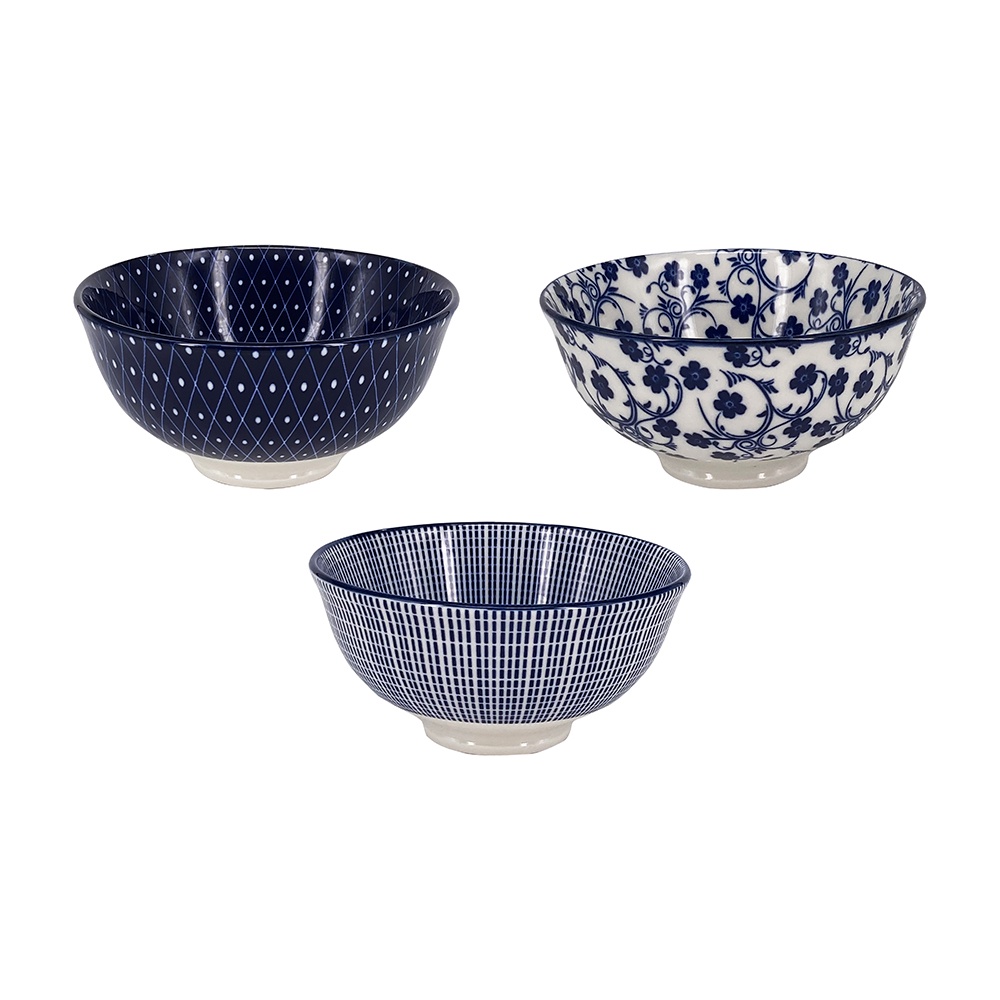 【YU Living】日式復古藍陶瓷釉餐碗三件組 飯碗 (三件一組 / 320ml /3款可選) [折扣碼現折]