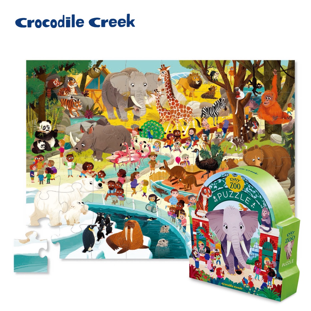 【美國Crocodile Creek】博物館造型盒學習拼圖-動物園