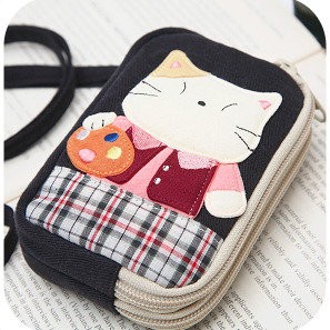 ◎Kiro貓拼布包◎日本畫家貓咪雙層鋪棉手機雜物包