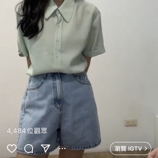 finger house蘋果綠短袖襯衫馬卡龍短袖襯衫正韓襯衫Korea ypcc healer wkorea lalau