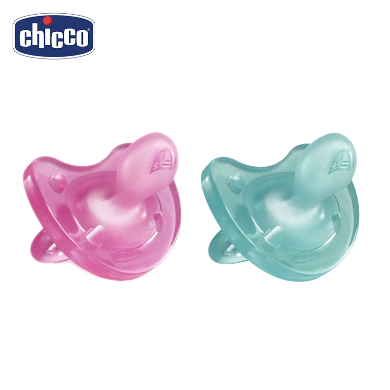 Chicco 舒適哺乳 矽膠拇指型彩色安撫奶嘴(桃紅/亮藍) 米菲寶貝