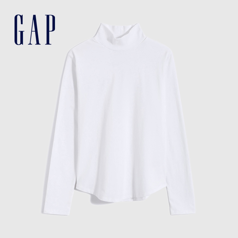 Gap 女裝 高領修身長袖T恤 厚磅密織碳素軟磨系列-白色(736135)