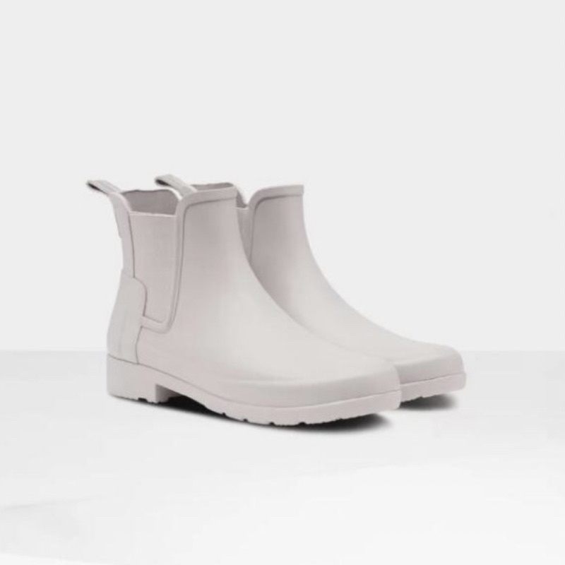 ［二手］ Hunter雨靴短筒 切爾西 灰白色哑光雨鞋 經典 女款 平底短筒 冬季雨季舒适