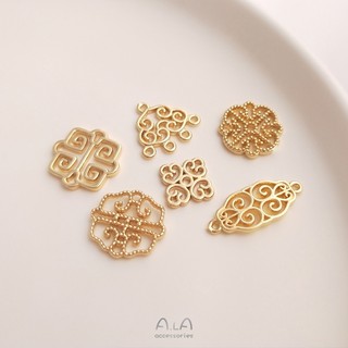 ALGD-YY618飾品廠家直出銅鍍真金保色14K包金吊墜鏤空花圖騰雙吊多掛diy耳環手鏈飾品配件