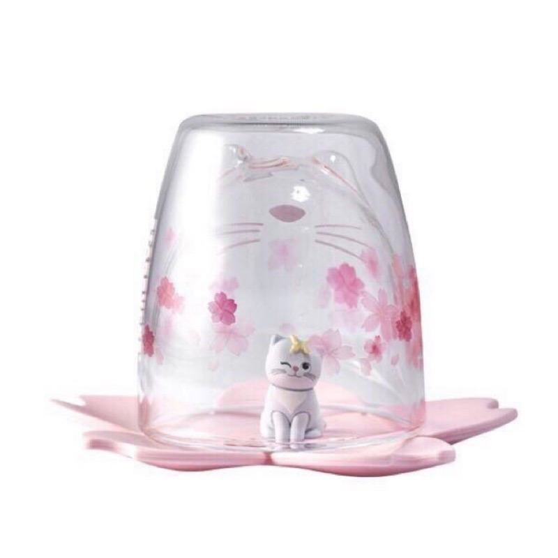 星巴克 萌貓粉櫻雙層玻璃杯