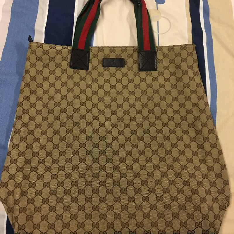 二手正品 Gucci 緹花布 手提包 肩背包 大方包 帆布面 男女 托特包 琴譜包 旅行袋