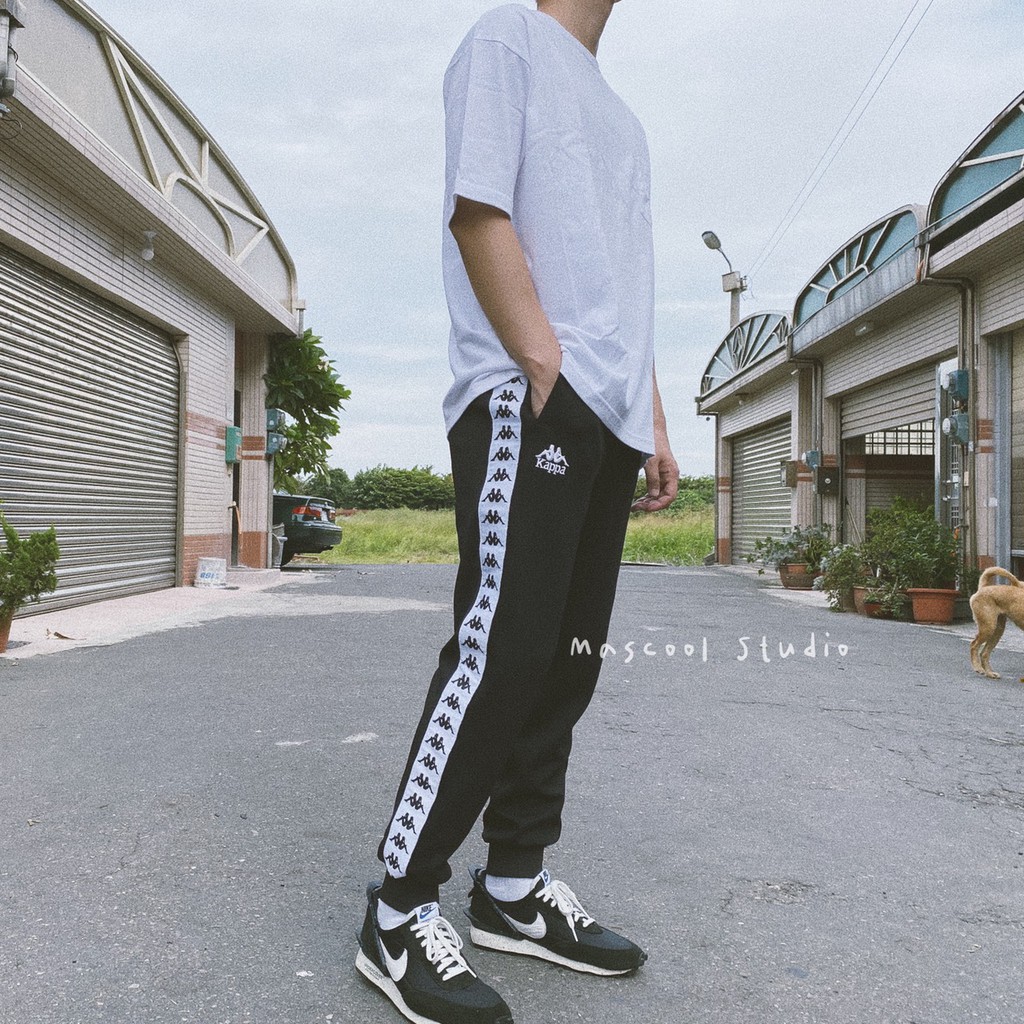 【MasCool】現貨 KAPPA PANTS 串標 長褲 黑 縮口褲  縮口長褲  串標長褲