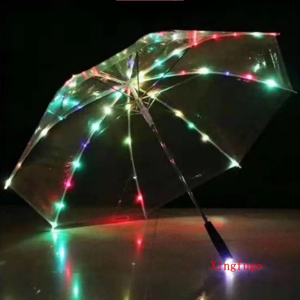 雨傘 透明雨傘 大雨傘 個性 LED發光雨傘網紅透明成人自動清晰長柄傘舞臺道具傘照明傘