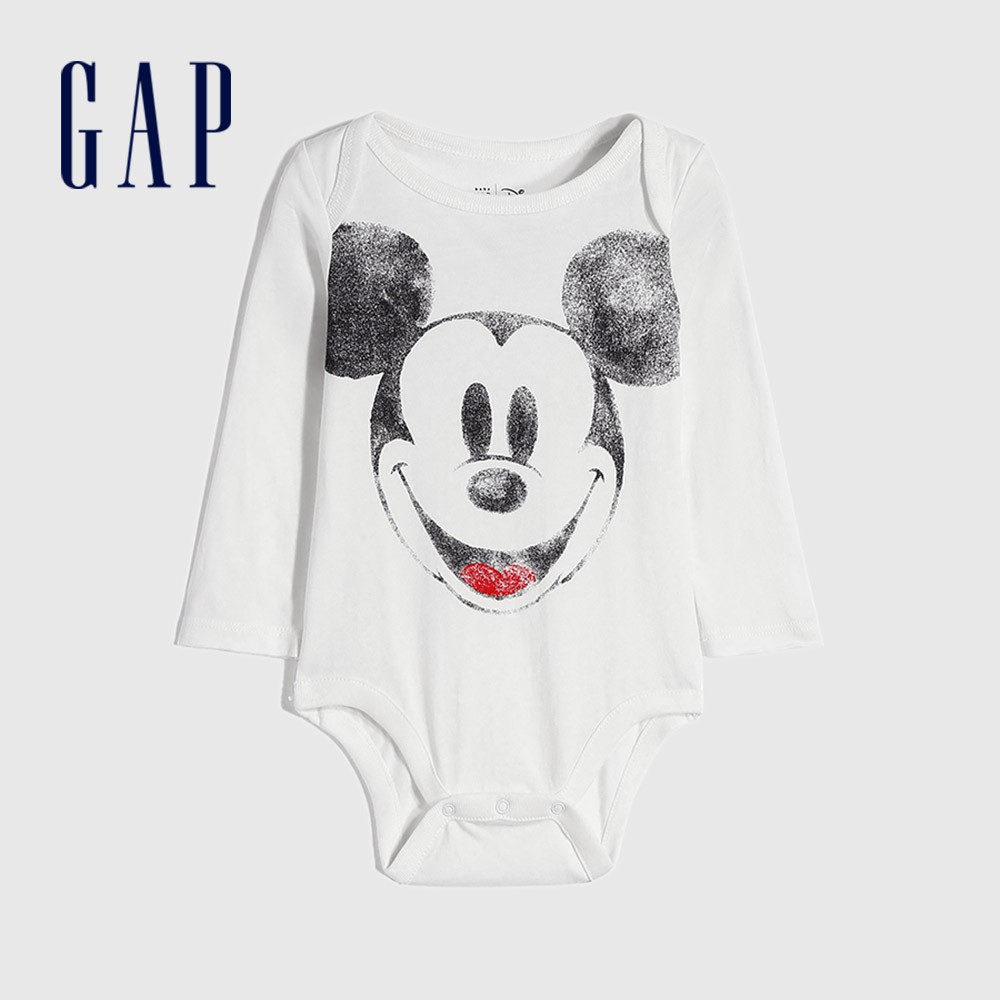 Gap 嬰兒裝 Gap x Disney迪士尼聯名 復古長袖包屁衣-白色(650235)