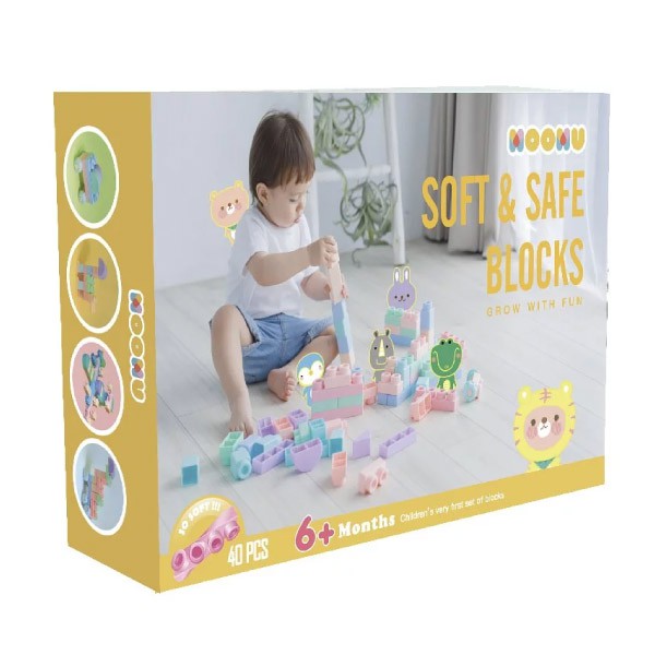 MOOMU 馬卡龍香草安全軟積木40片【麗兒采家】聖誕禮物