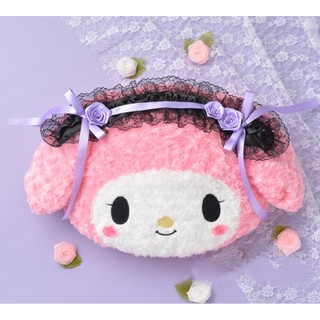 ，s，日本景品 三麗鷗 My Melody 美樂蒂頭型 黑色蕾絲 抱枕 日本限定販售 造型玩偶 絨毛娃娃