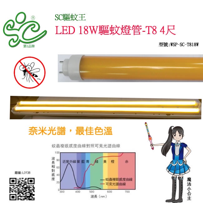 【SC驅蚊王】LED 18W驅蚊燈管-T8 4尺