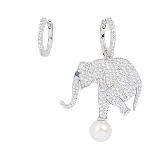 apm MONACO法國精品珠寶 閃耀銀色鑲鋯珍珠EQUILIBRE大象 圈式耳環 AE11083M