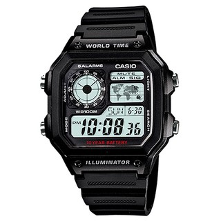 【CASIO】十年之旅世界城市方款膠帶電子錶-白面(AE-1200WH-1A)正版宏崑公司貨