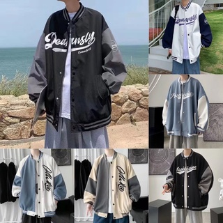 美式高街oversize棒球服外套【M-2XL】外套男士春秋季休閑運動男生夾克最新款ins潮牌情侶外套@緣投哥服飾