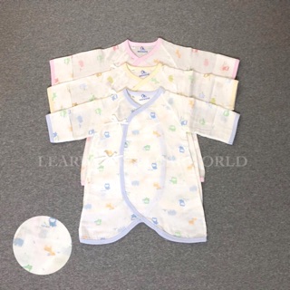 儷兒世界 50022純棉貓頭鷹紗布蝴蝶衣 連身衣 和尚衣 紗布衣 反摺袖 綁帶 嬰兒紗布衣-台灣布料 台灣製造
