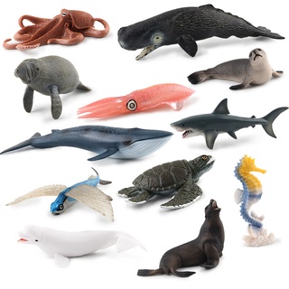 模擬花枝飛魚海馬鯨魚 海洋生物模型 海底世界套裝擺件玩具
