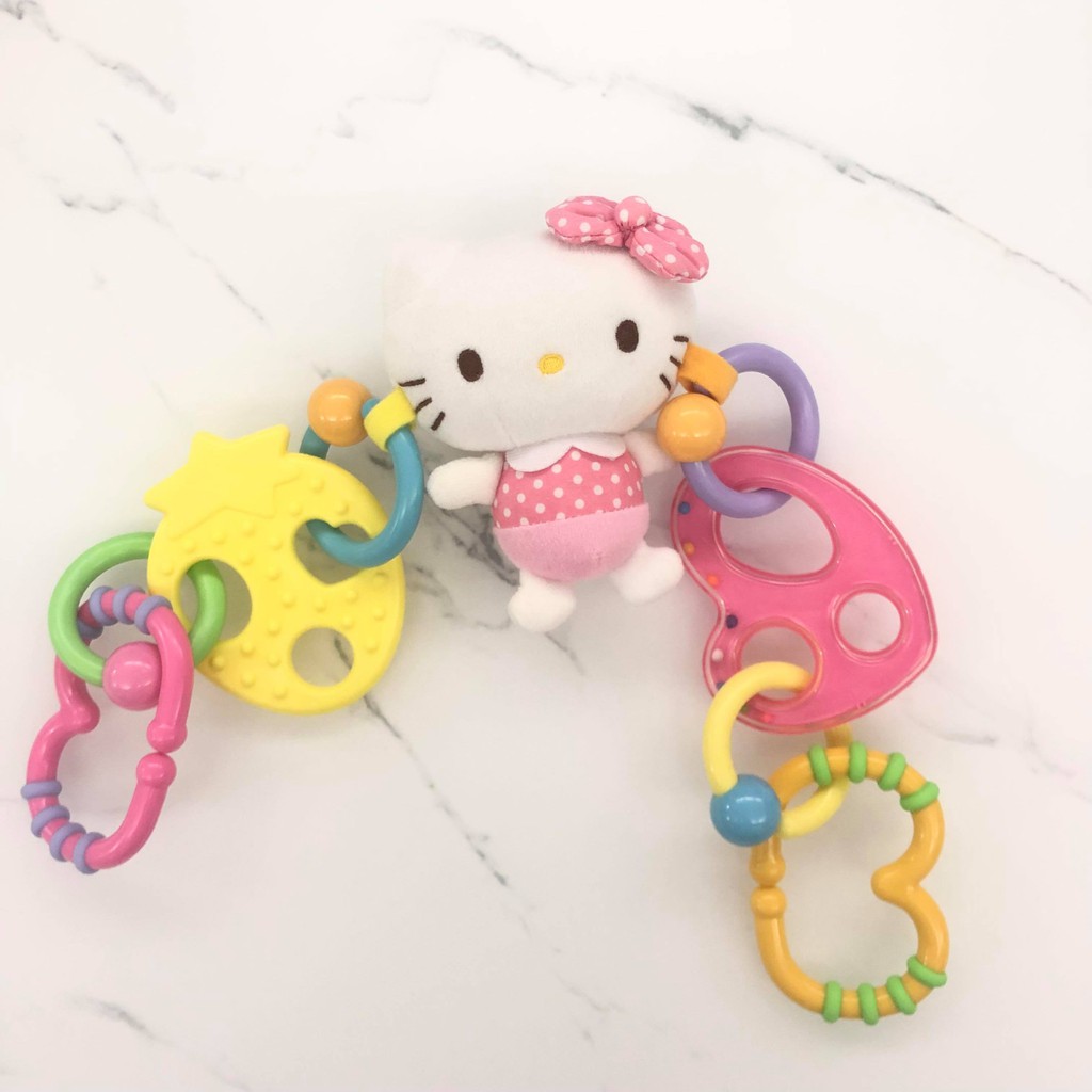 N&amp;L☆►9成新☆ 原廠 Hello Kitty 凱蒂貓 安撫玩具  嬰兒安撫玩具拉鈴 推車玩偶 床挂寶寶玩偶