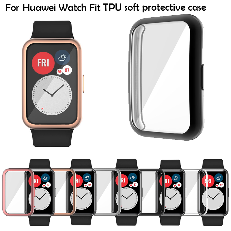 適用於華為Watch Fit TPU電鍍全屏保護殼軟殼用於Huawei Watch Fit屏幕保護