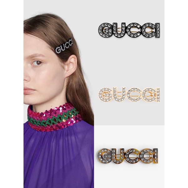 歐洲選品·免運·精品·多色可選·GUCCI古馳水晶「Gucci」髮夾·女水鑽髮飾