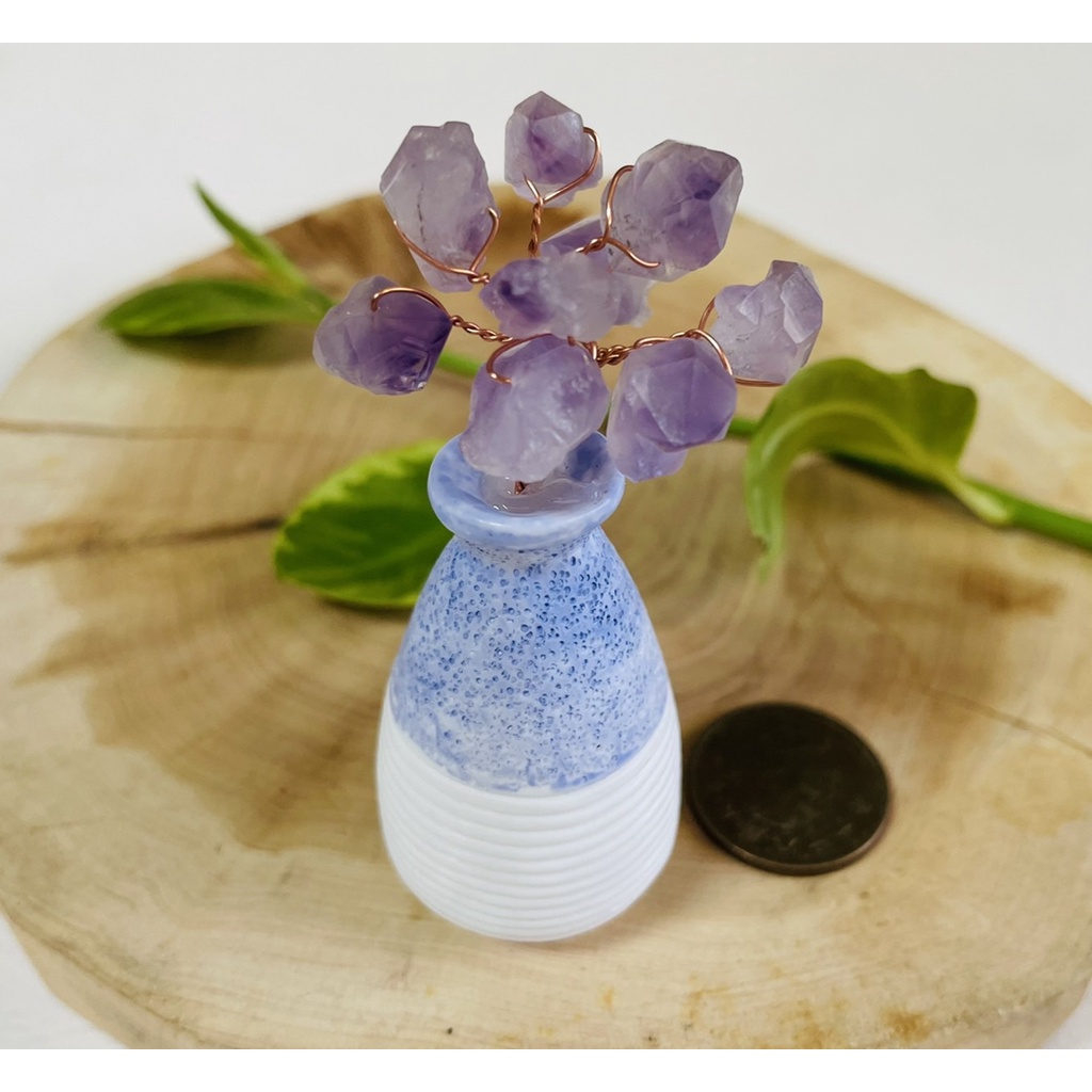 🍎九月秋🌱🍎藍紫色陶瓷小花瓶  紫晶骨幹擺件
