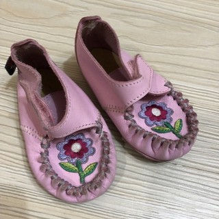女寶寶粉色花朵全真皮軟底學步鞋