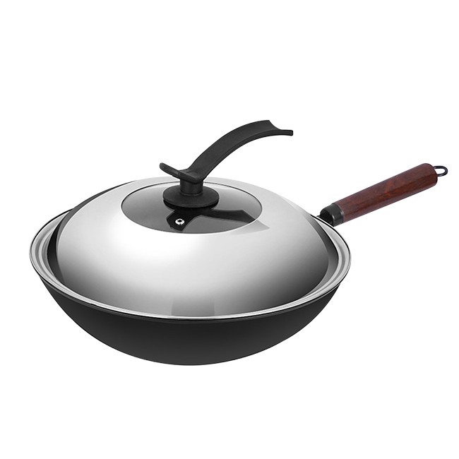 廚藝大師無塗層健康鐵鍋+可視化強化鍋蓋 (32公分)