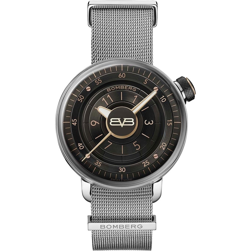 BOMBERG 炸彈錶 BB-01 全鋼灰面米蘭帶手錶