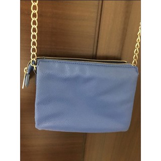 英國accessorize寶藍色牛皮三夾層鏈帶斜背包側背包小包