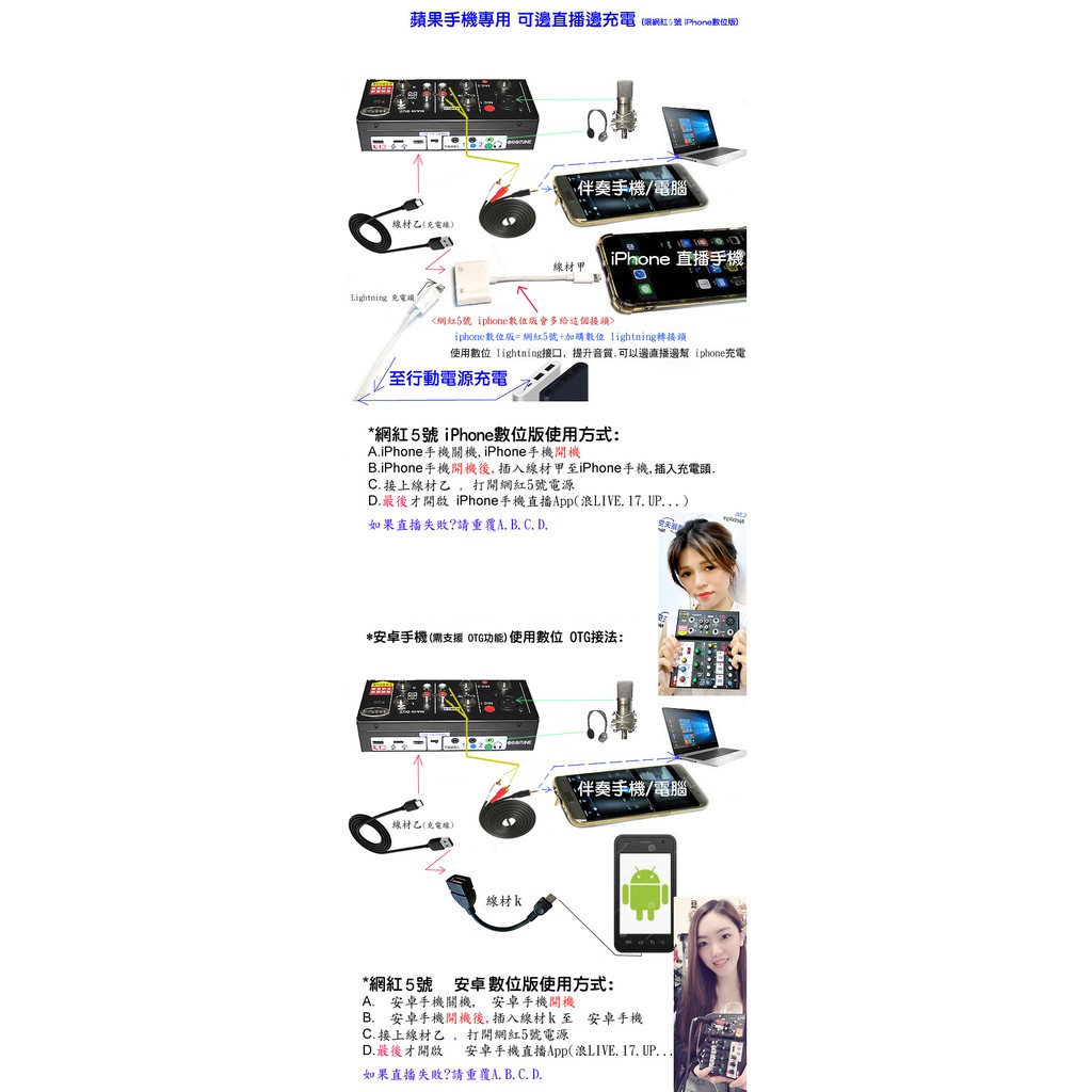 網紅5號orotune P99 手機電腦直播音效卡網紅直播全民party 4路調音台台灣特仕版送安卓otg線 蝦皮購物